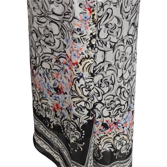 Whbm Floral Asymmetrical Hem Tunic Length Shirt Size 10 Medium - Picture 4 of 11